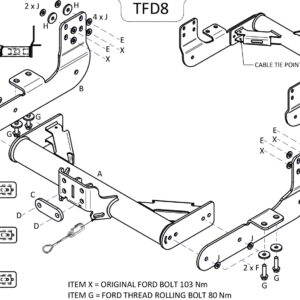 Barra de remolque automotriz de brida fija Towtrust para furgoneta Ford Transit 2014 - encendida-