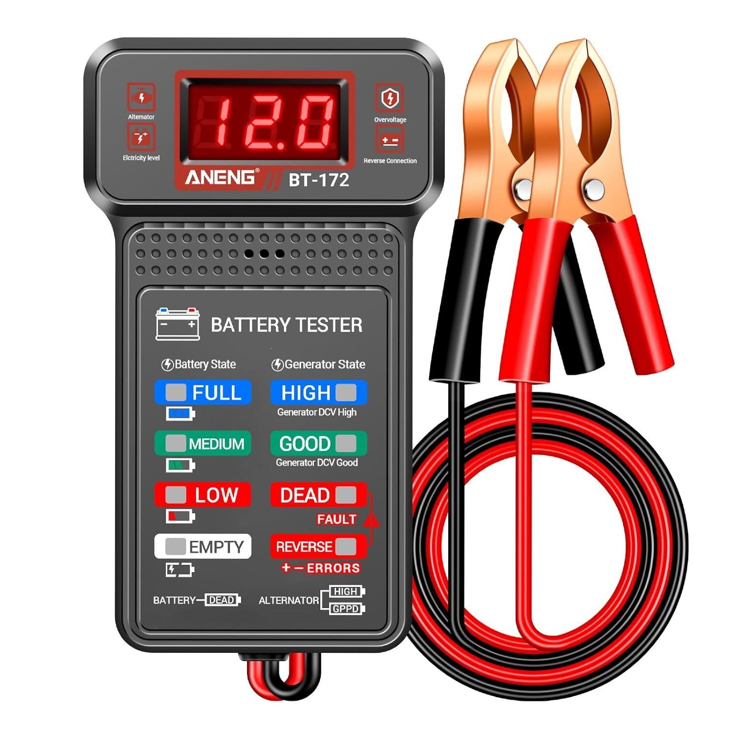 Probador digital de baterías automotrices de 12 V, analizador de carga de alternador, voltímetro con-