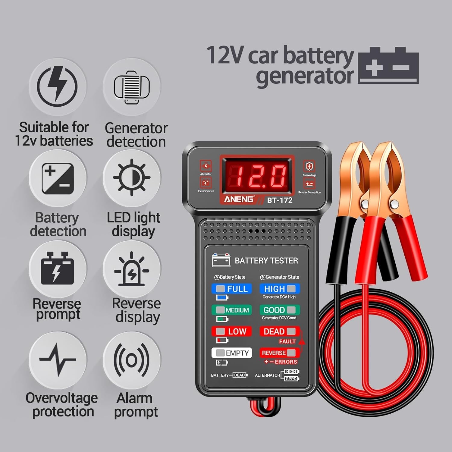 Probador digital de baterías automotrices de 12 V, analizador de carga de alternador, voltímetro con- - Image 2