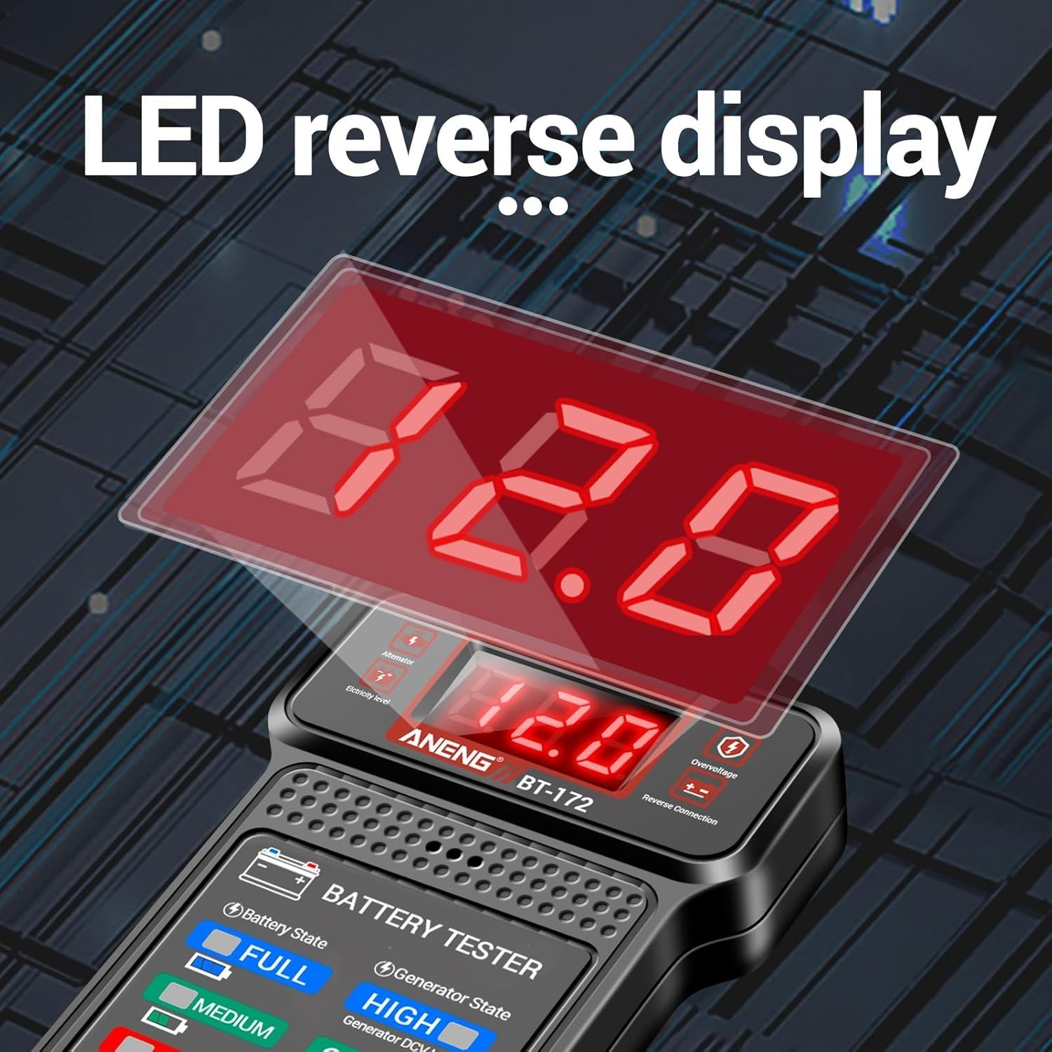 Probador digital de baterías automotrices de 12 V, analizador de carga de alternador, voltímetro con- - Image 3
