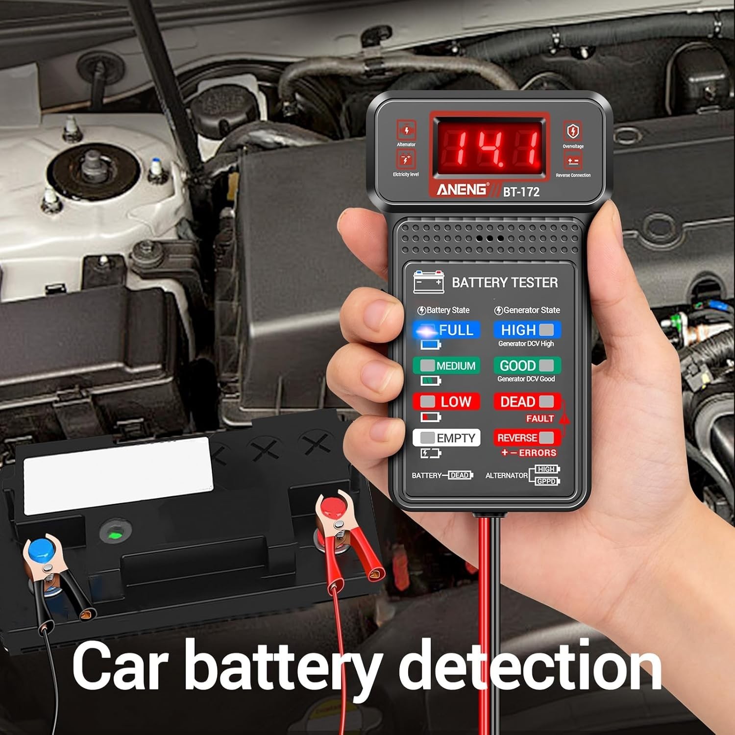 Probador digital de baterías automotrices de 12 V, analizador de carga de alternador, voltímetro con- - Image 4