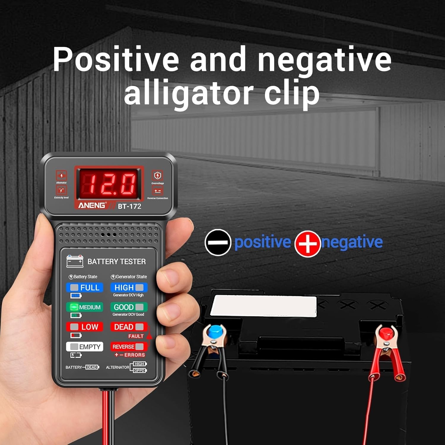 Probador digital de baterías automotrices de 12 V, analizador de carga de alternador, voltímetro con- - Image 5