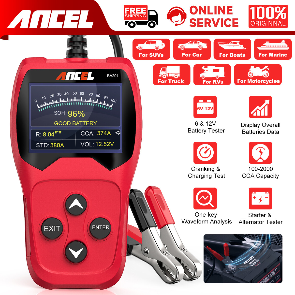 12V Car Battery Tester Digital Automotive Batteries Alternator Diagnostic Tool