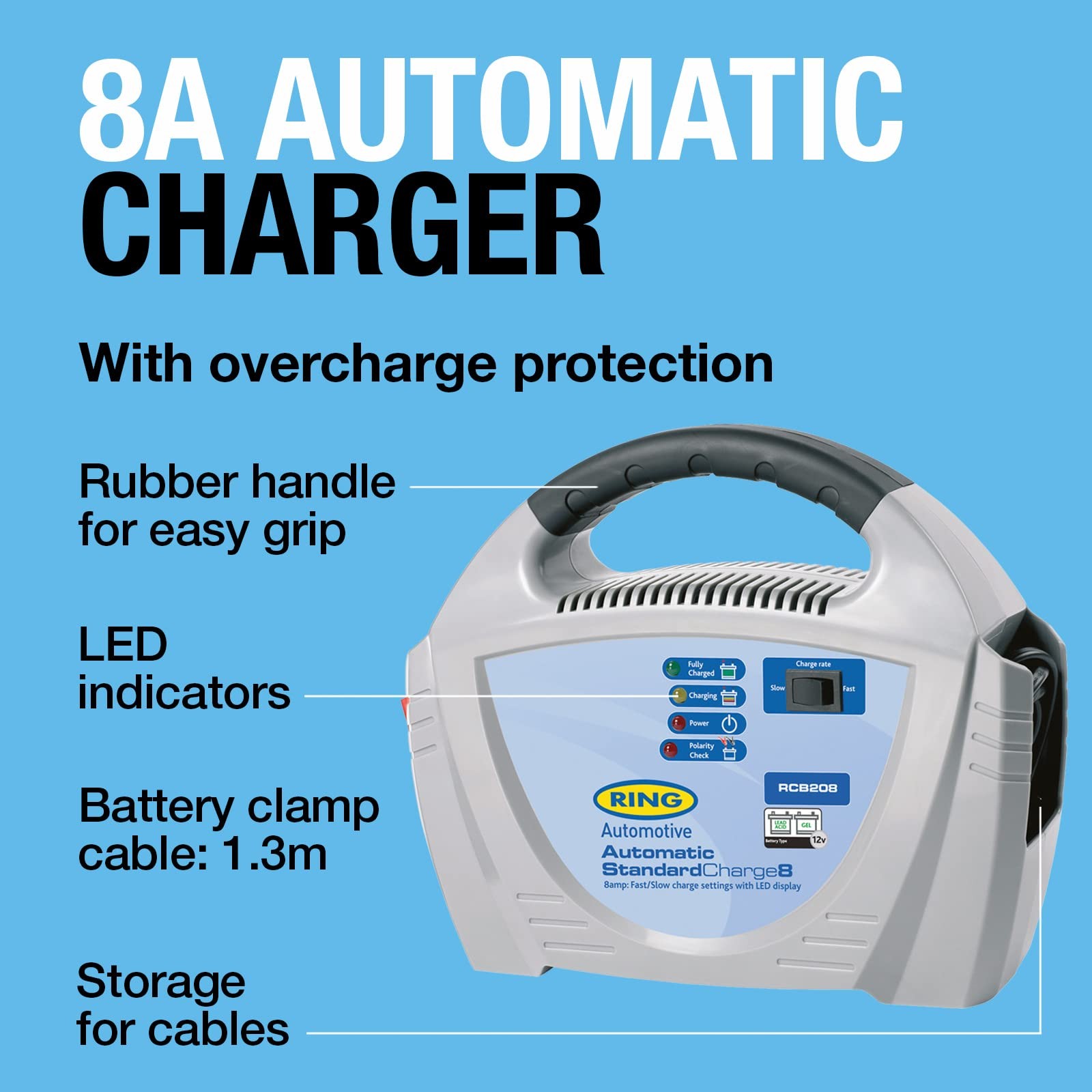 Automotriz - Cargador de Batería RCB208 8A, Baterías de Plomo Ácido y Gel 12V,- - Image 3