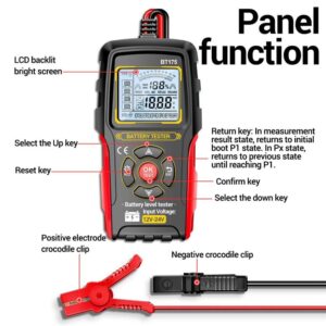 Probador de baterías de plomo BT175 compatible con baterías automotrices de 12V y 24V-