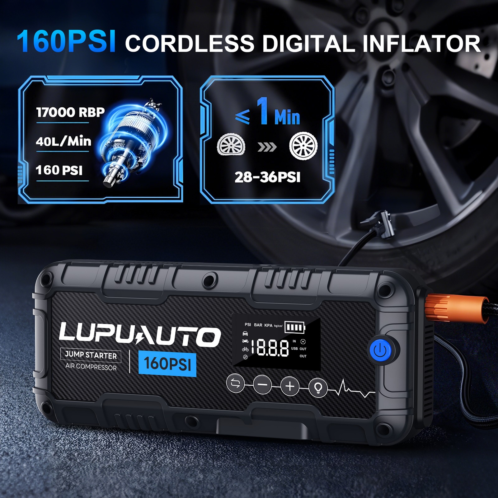 Arrancador de salto para automóvil de 8000 mAh con compresor de aire banco de energía USB- - Image 4