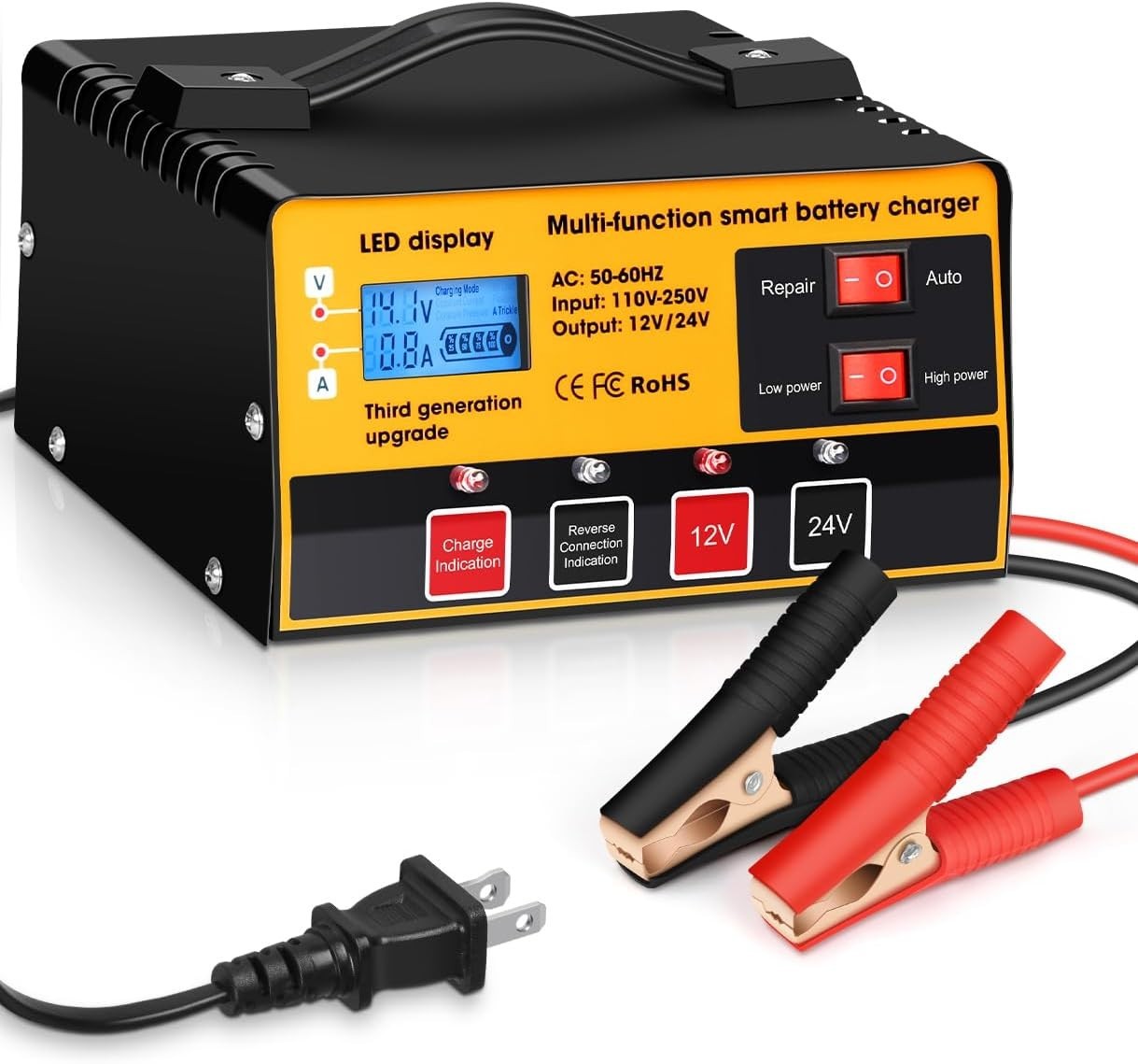 Cargador De Batería De 12V/24V Voltios Mantenedor De Cargador De Batería Completo-