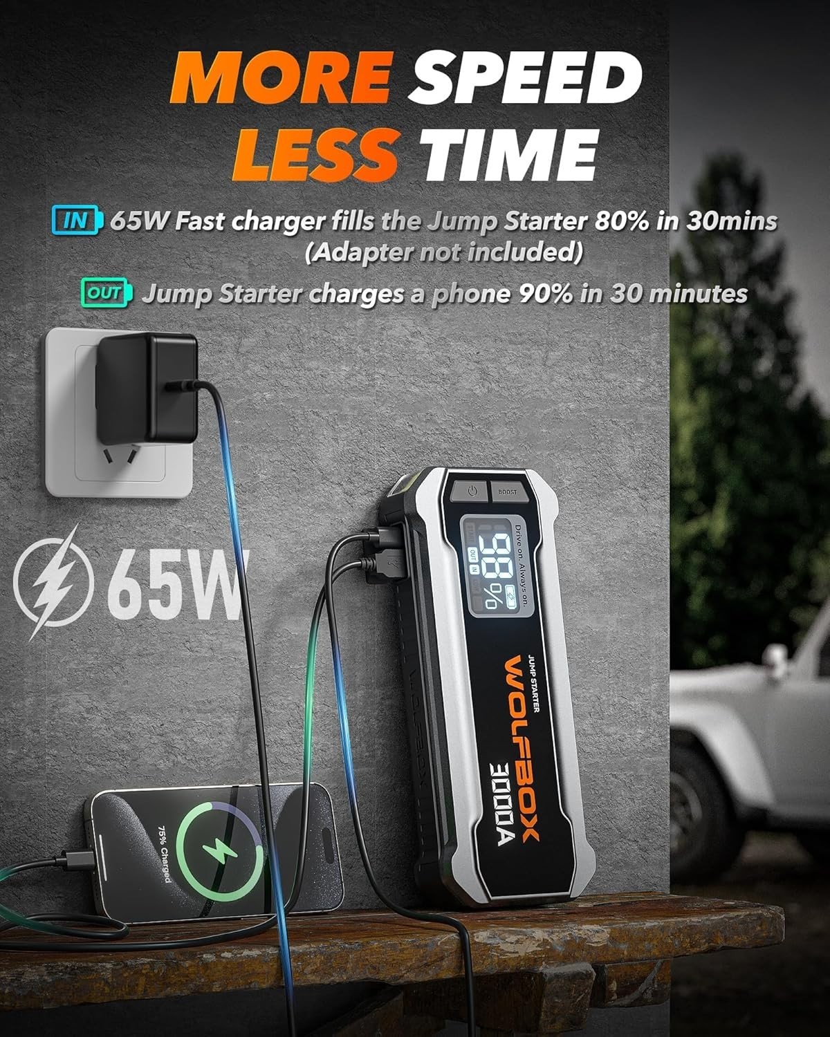 WOLFBOX 3000A Jump Starter Power Pack 12V Batería de Coche Booster Jump Starter con- - Image 5