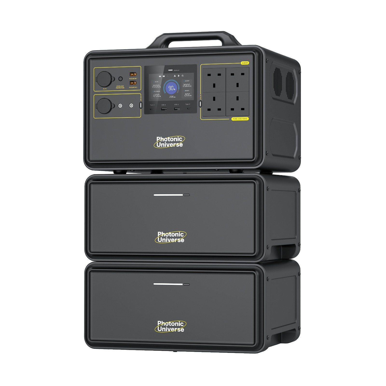 Juego de central eléctrica portátil 2400W 6720Wh con dos baterías de expansión-