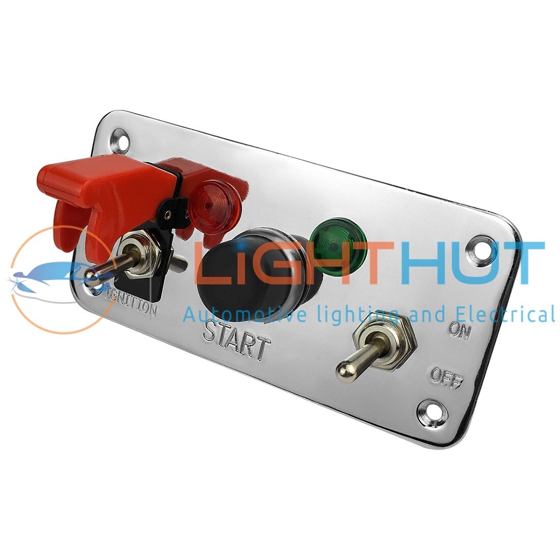 Panel de interruptor de palanca de carreras cromado 12V con botón de arranque / aislador de batería-