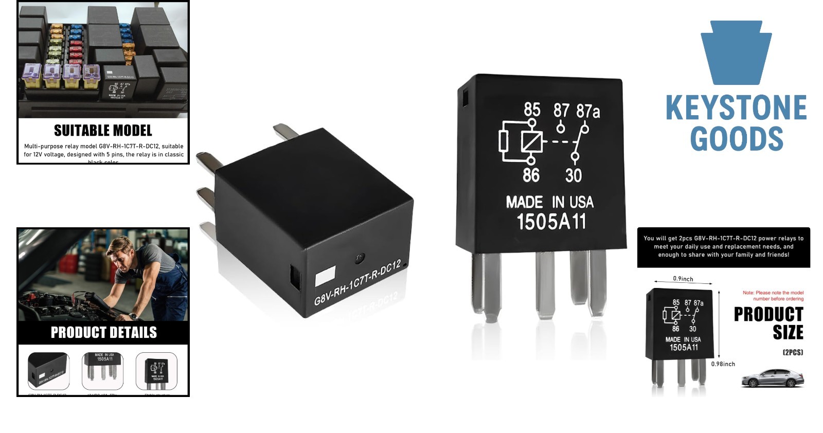 Paquete de 2 relés de potencia automotrices 40A - 5 pines, impermeables, duraderos, para bomba de combustible...- - Image 2