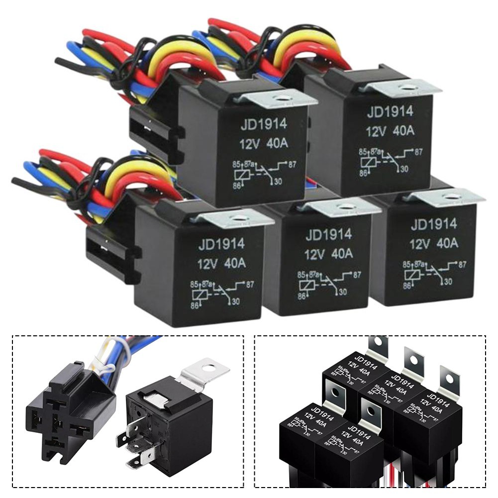 Paquete de 5 relés y enchufes confiables de 12 V para soluciones eléctricas automotrices-