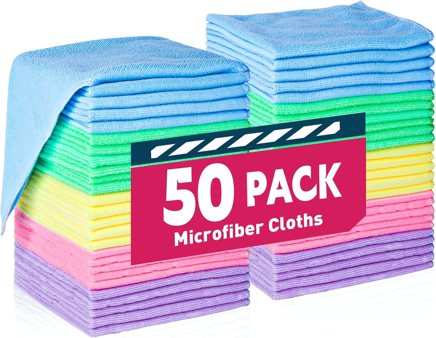Paños de limpieza de microfibra - Paquete de 50, toallas de microfibra a granel, toallas para automóviles y...-