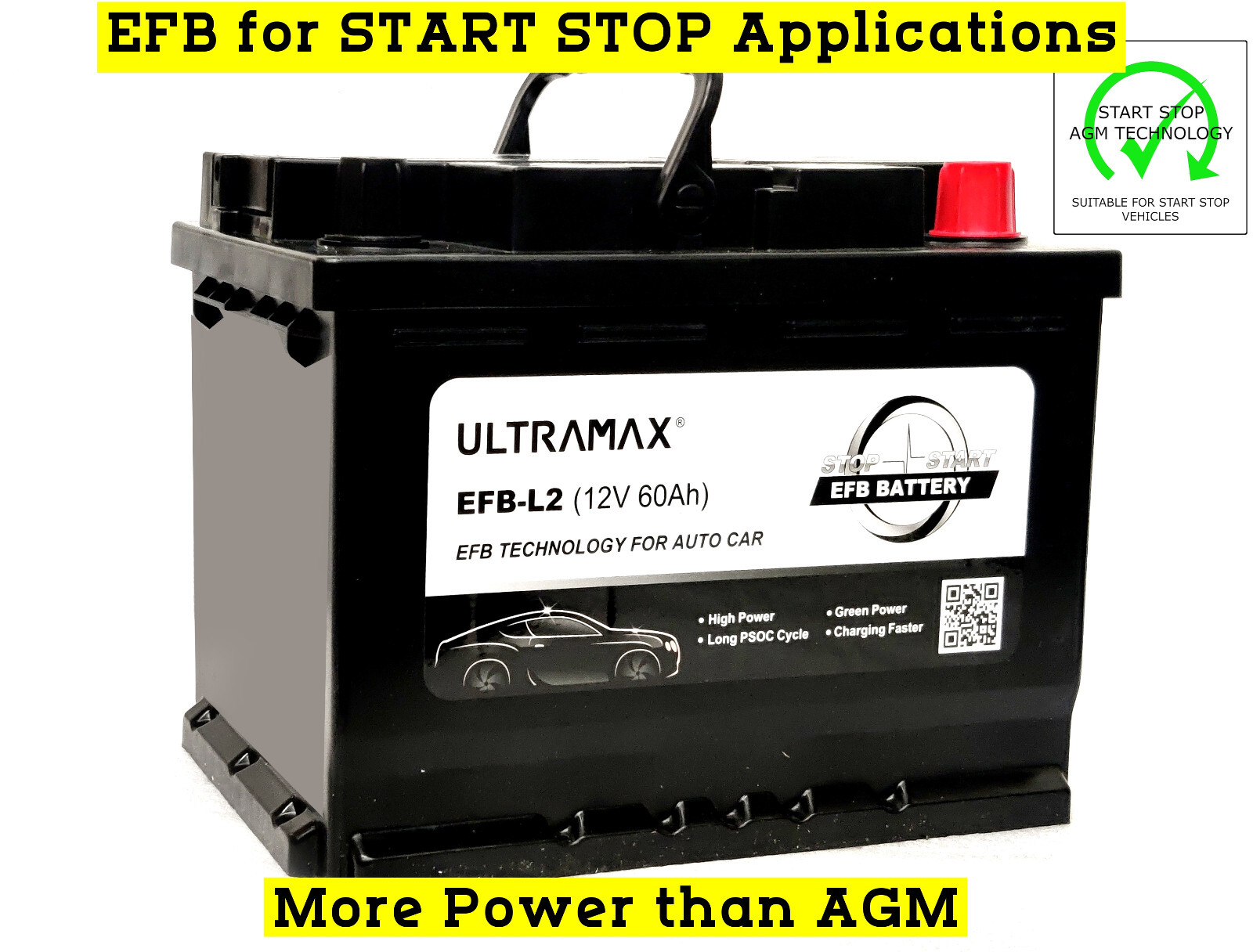 Batería de coche Ultramax EFB FIAT 500 L 500C 1,3 diésel tecnología Start Stop-
