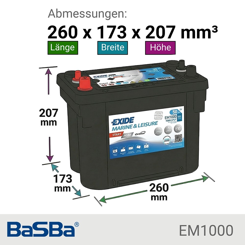 Exide EM1000 AGM 50Ah Batería de coche Coche y camión Batería de arranque a prueba de fugas- - Image 2