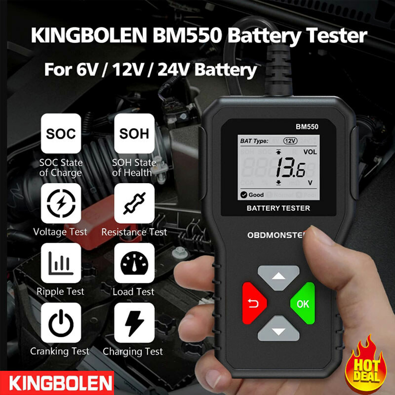 Probador de batería de coche KINGBOLEN BM550 6V 12V 24V dispositivo de diagnóstico automático 100-2000CCA- - Image 2