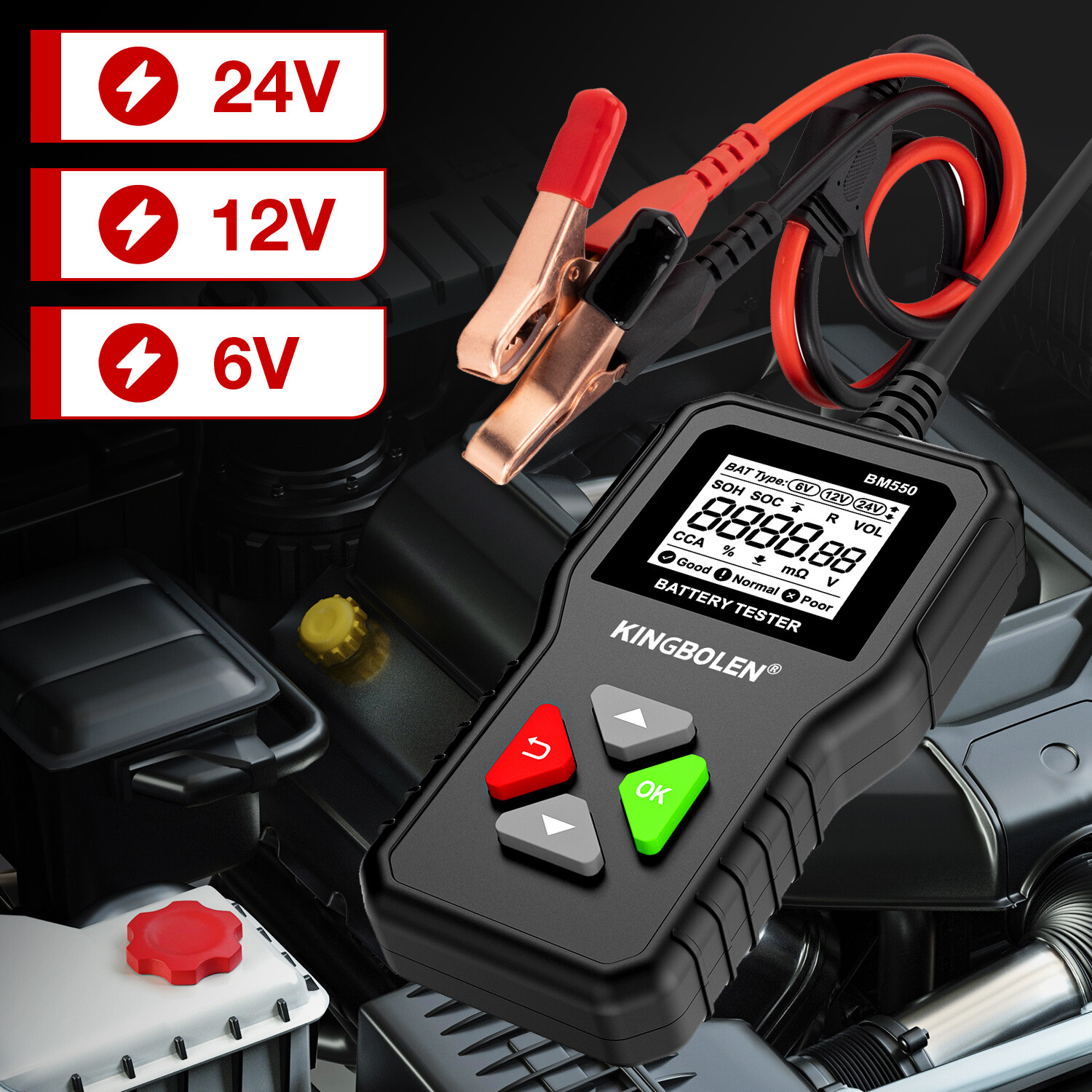 Probador de batería de coche KINGBOLEN BM550 6V 12V 24V dispositivo de diagnóstico automático 100-2000CCA- - Image 3