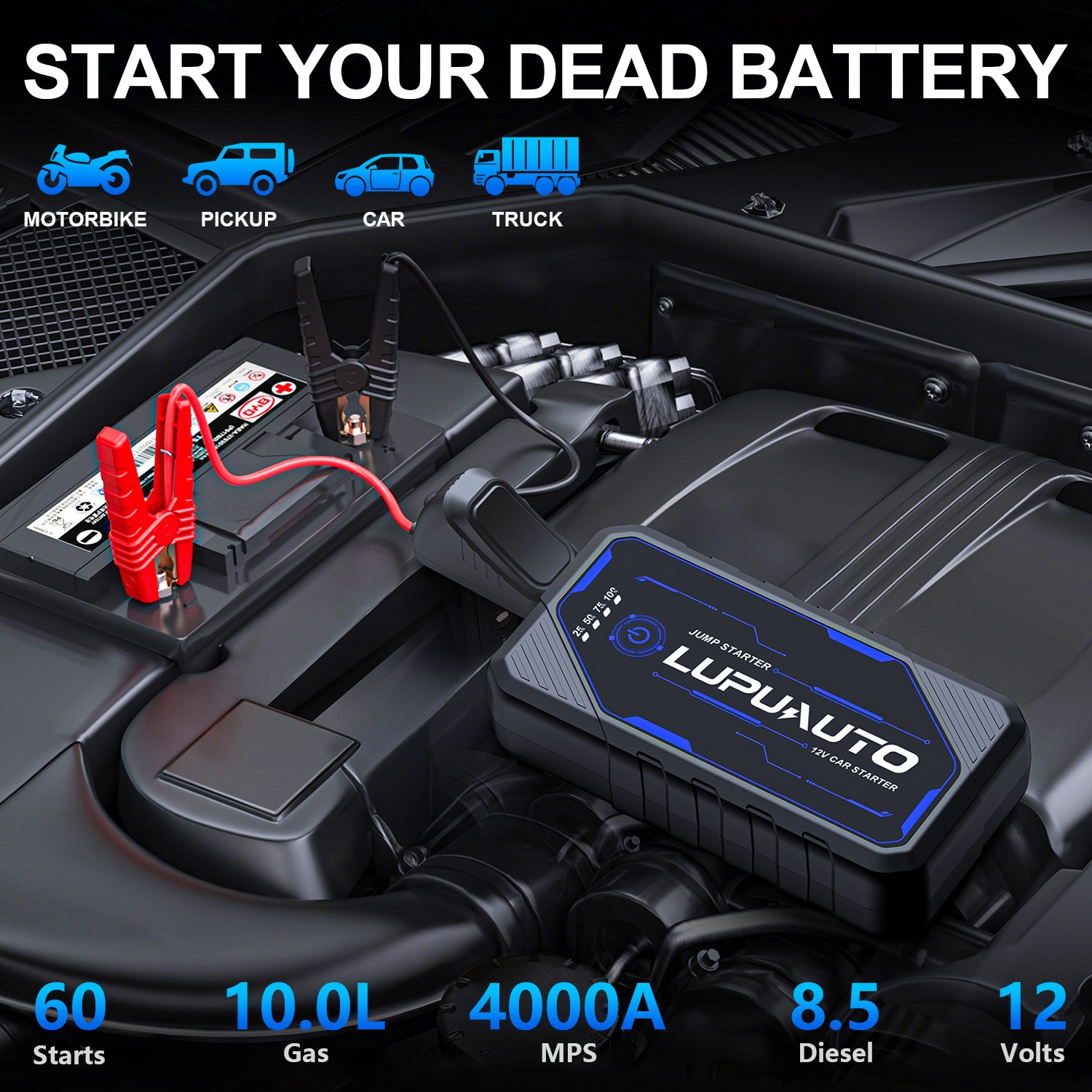 1 Juego 12000mAh Arrancador de Salto de Coche Cargador de Batería Automático Banco de Alimentación Paquete USB- - Image 4