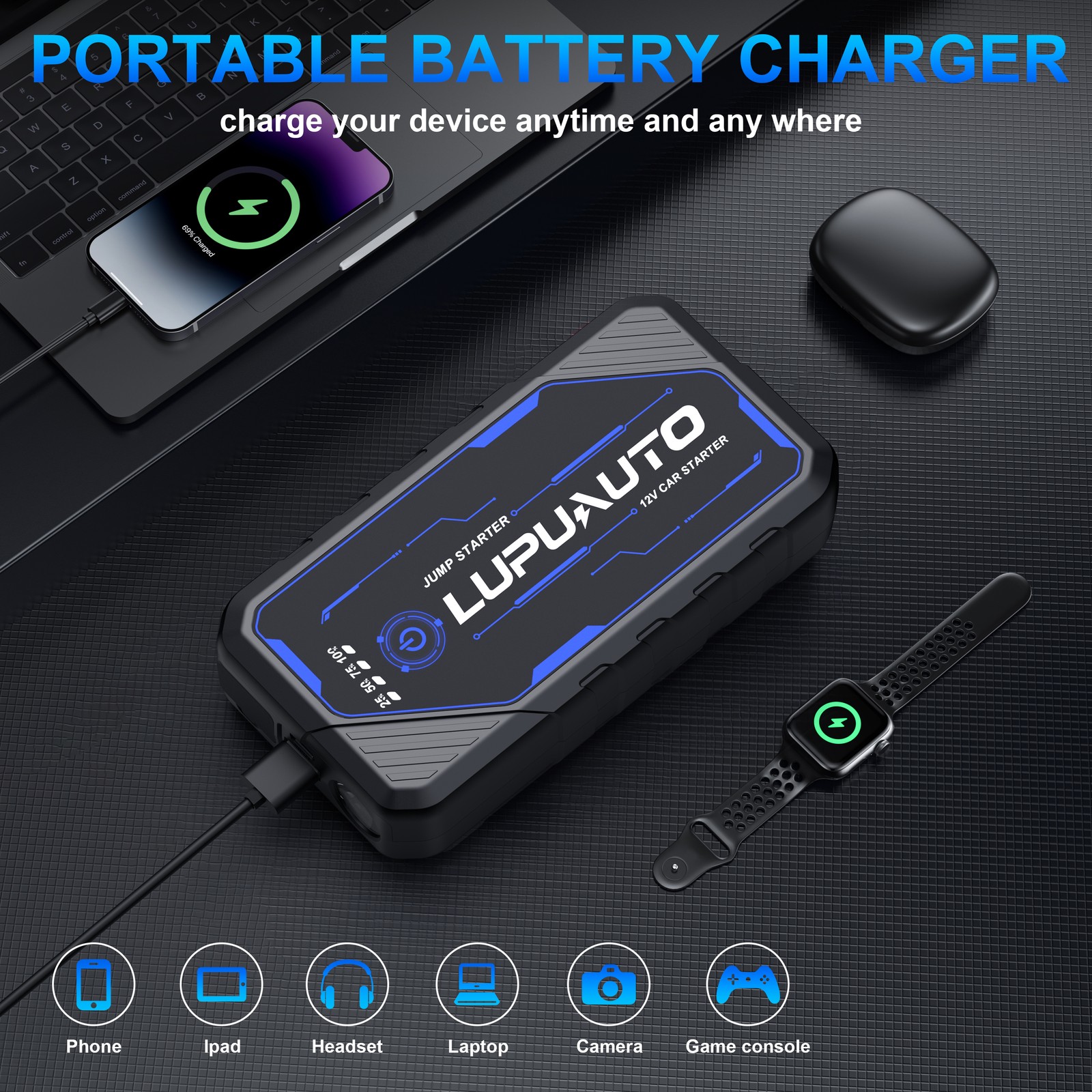 1 Juego 12000mAh Arrancador de Salto de Coche Cargador de Batería Automático Banco de Alimentación Paquete USB- - Image 5