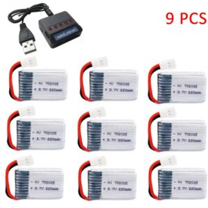 9x Lipo Batteries 3.7V 220mAh + USB Charger- Arduino, DIY, rc car, drone, plane