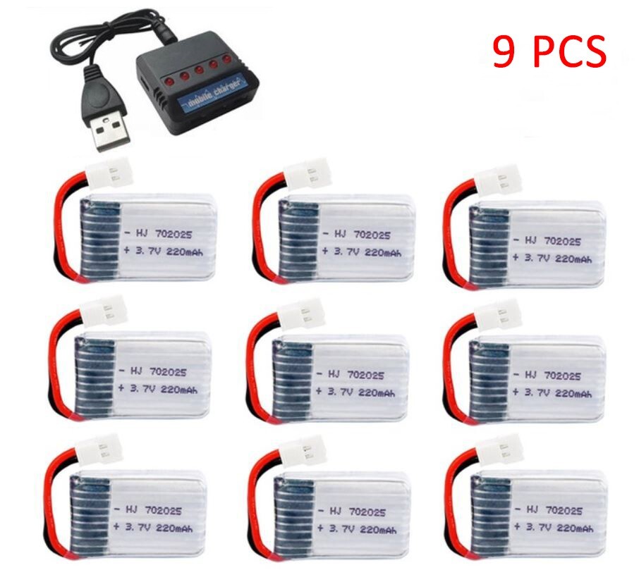 9x Lipo Batteries 3.7V 220mAh + USB Charger- Arduino, DIY, rc car, drone, plane