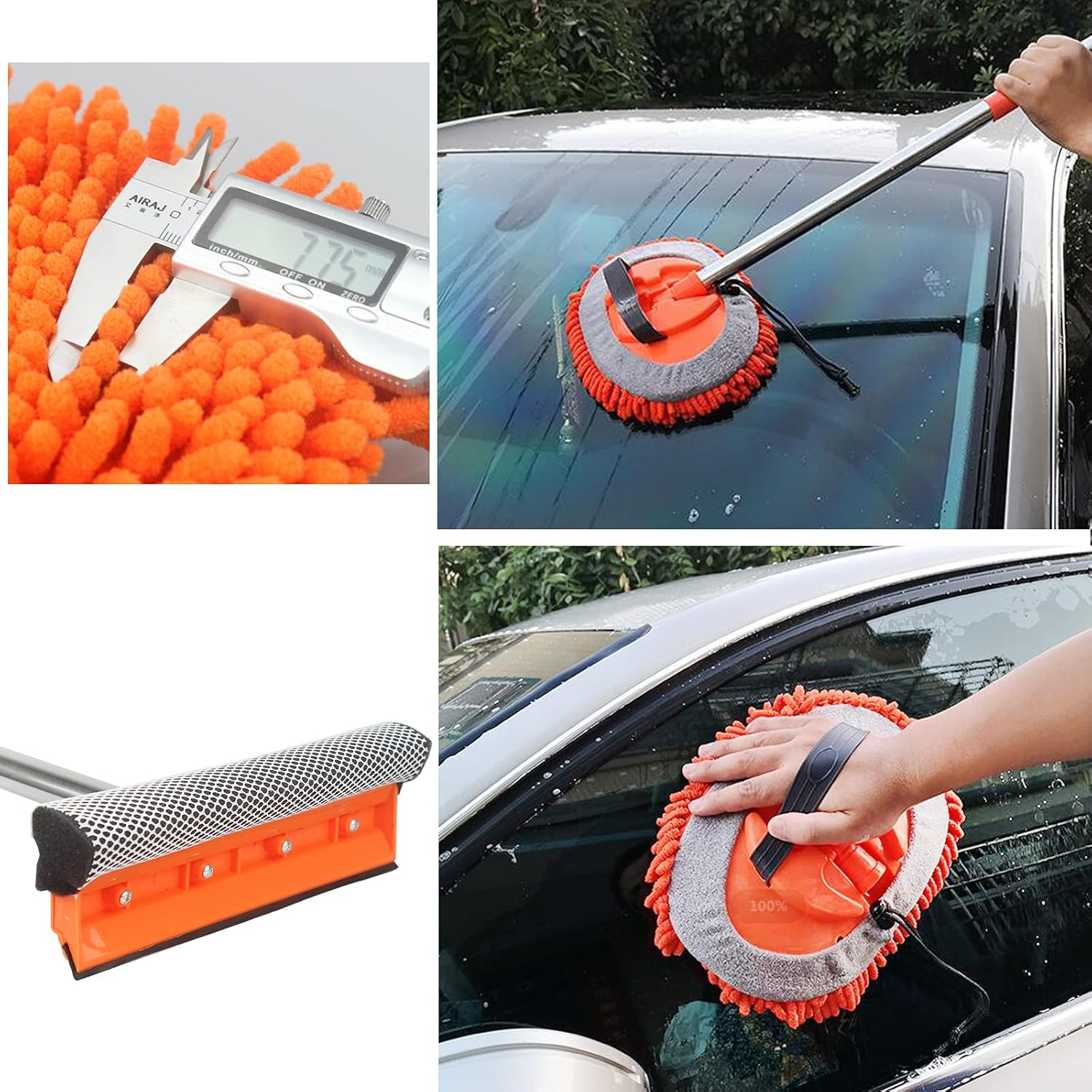 Kit de fregona de lavado de autos 62" - fregona de limpieza de autos con mango largo poste de acero inoxidable f- - Image 5