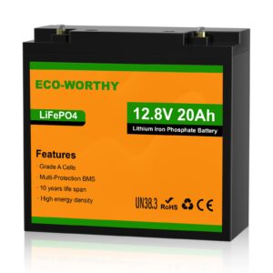 Batería ECO-WORTHY 12V 20Ah LiFePO4 batería de litio BMS para barco fueraborda-