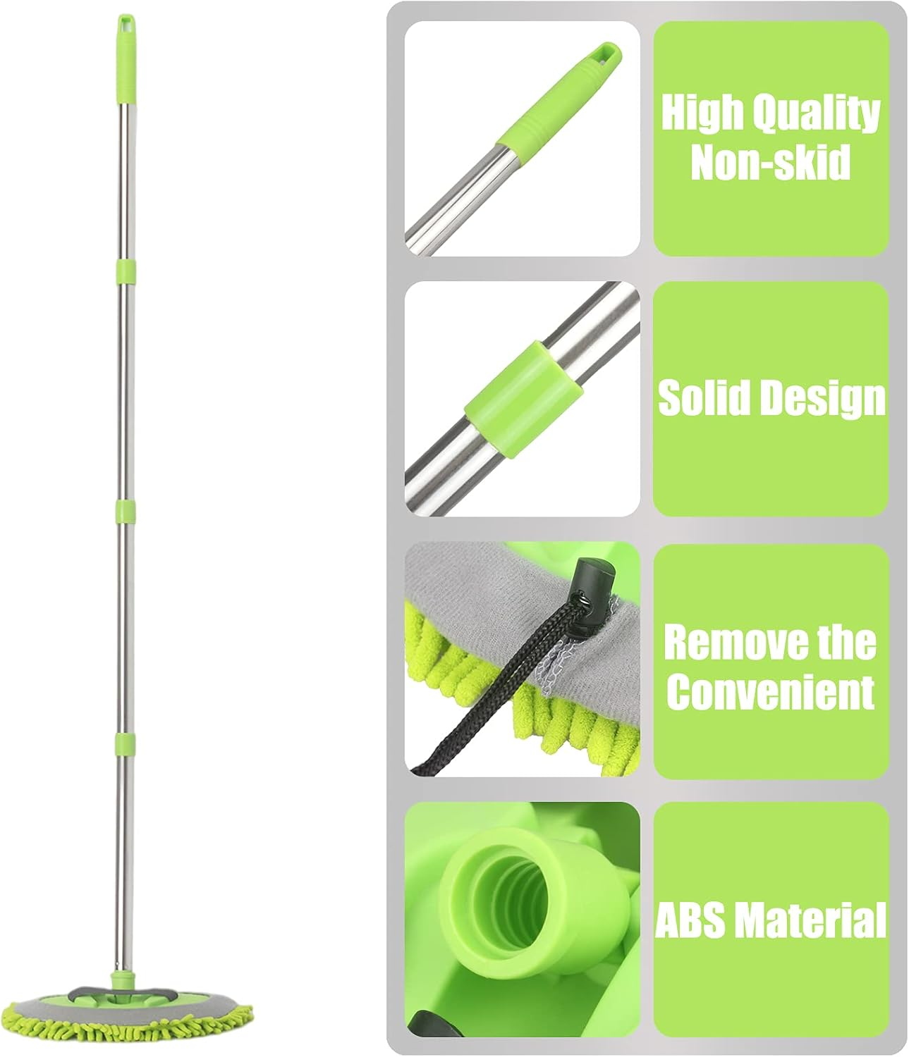 Kit de fregona de lavado de autos 62" - fregona de limpieza de autos con mango largo poste de acero inoxidable f- - Image 3