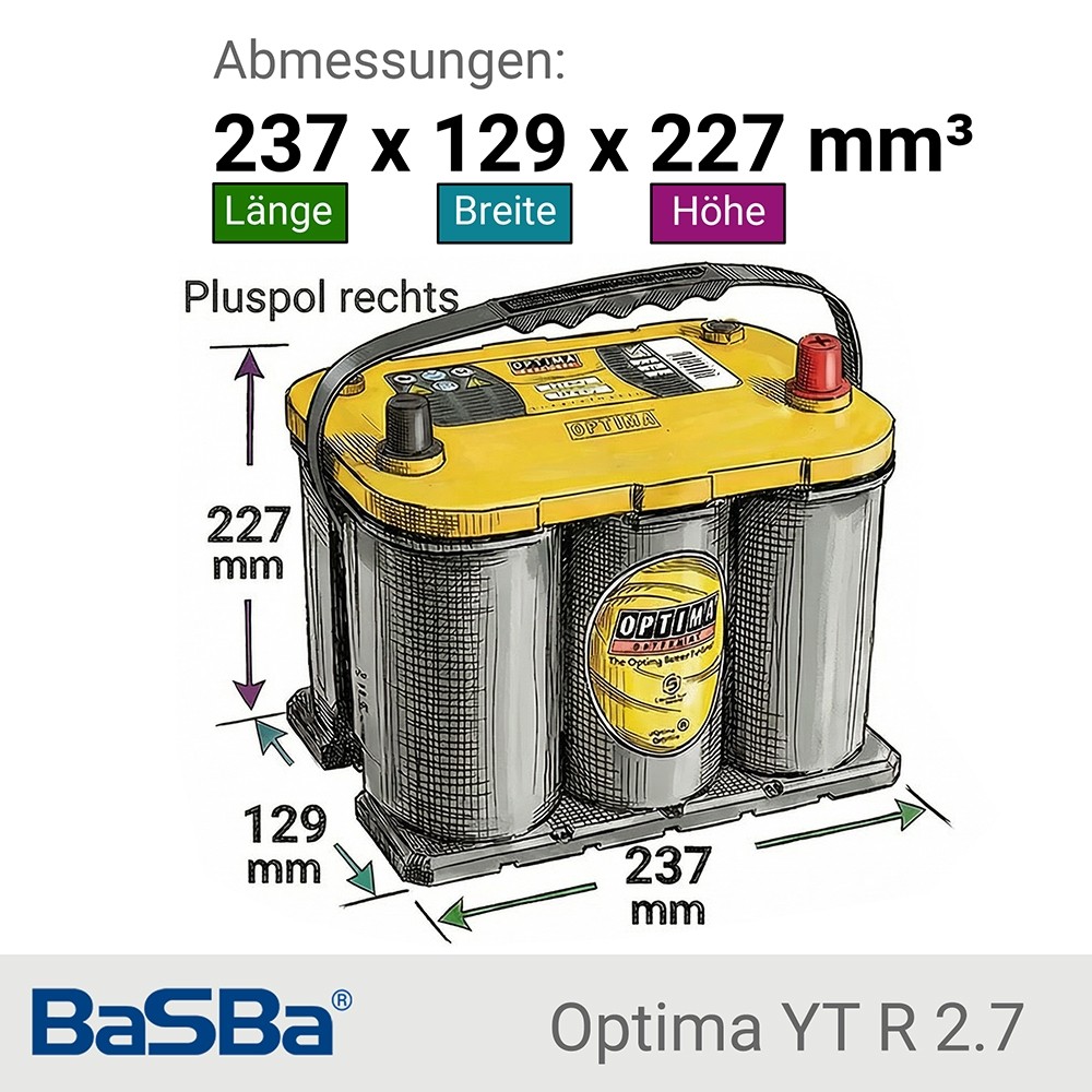 Batería de alimentación Optima Yellow Top 12V 38Ah Deep Cycle AGM YT S 2,7 DIN Pole- - Image 2