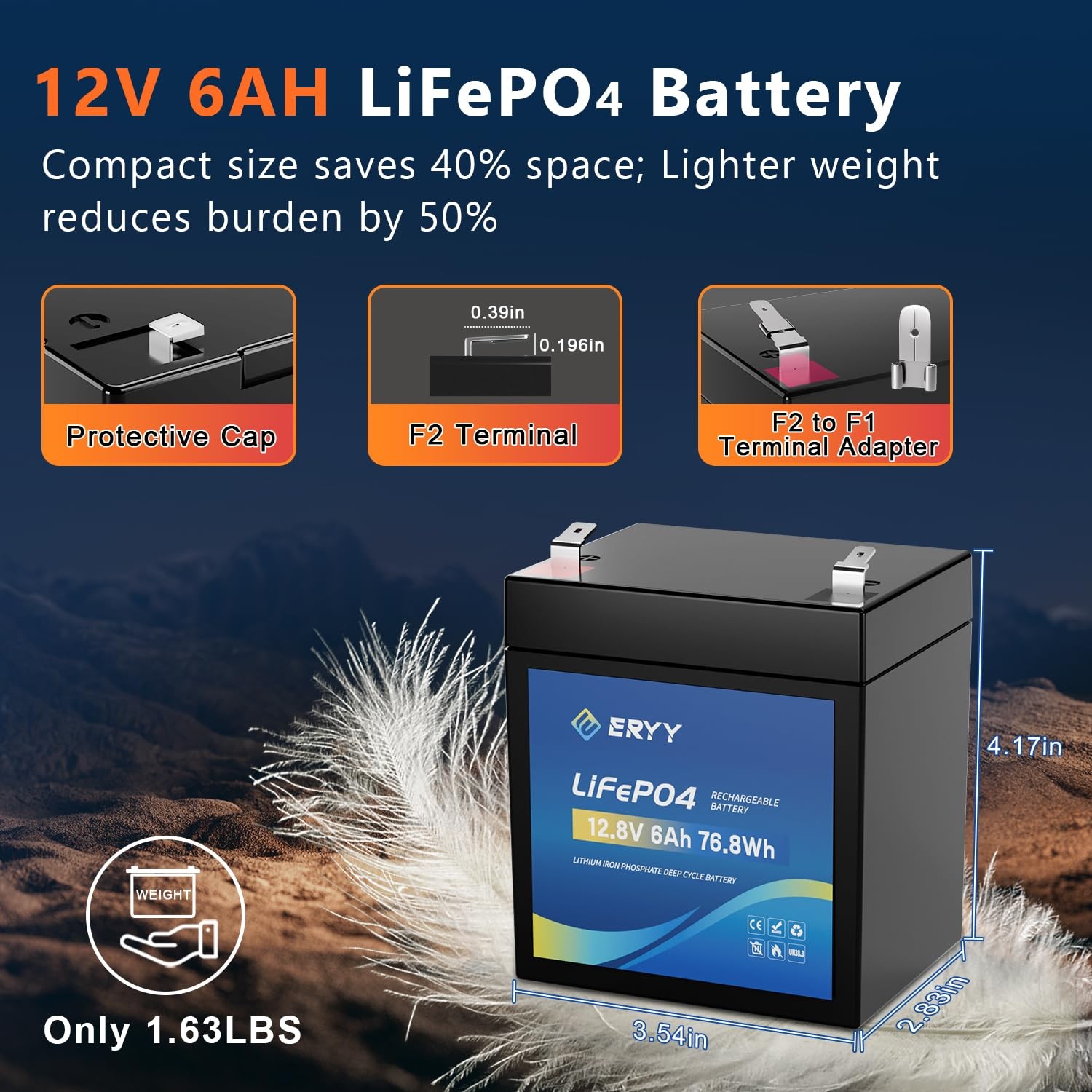 Batería ERYY LiFePO4 12V 6Ah 4000+ Mini baterías de litio de ciclo profundo PVP £30- - Image 2