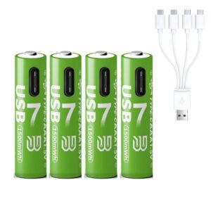Baterías de litio AAA recargables USB 1500 mWh paquete de 4 carga rápida 1000+ ciclos-