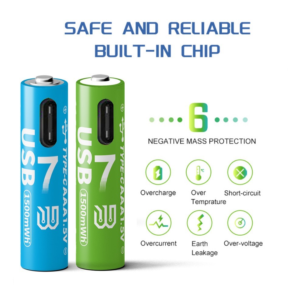 Baterías de litio AAA recargables USB 1500 mWh paquete de 4 carga rápida 1000+ ciclos- - Image 3