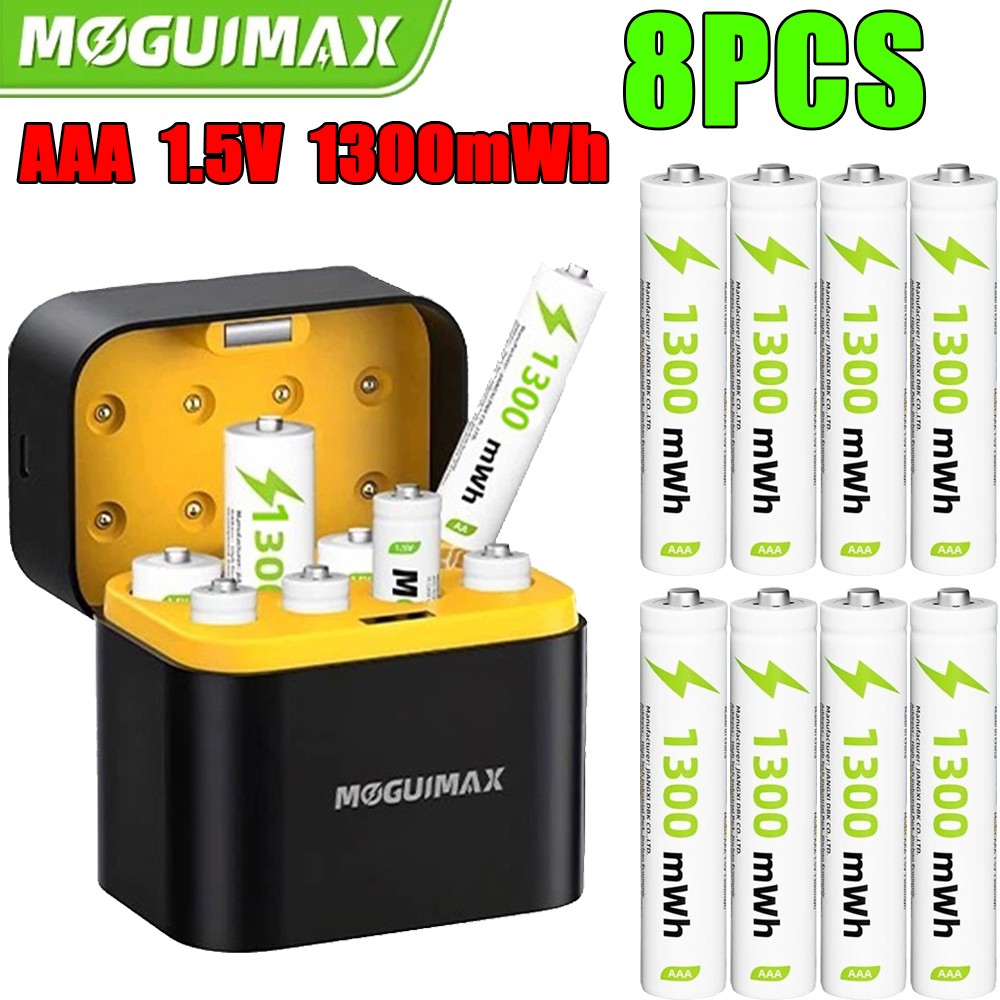 NUEVA 8 piezas Batería de Litio Recargable AAA de 1.5V 1300mWh con Caja de Carga Rápida-