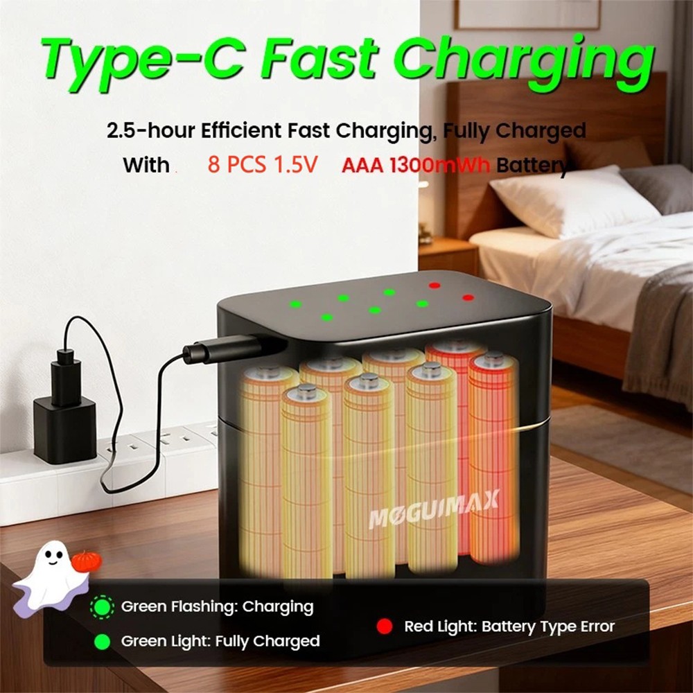 NUEVA 8 piezas Batería de Litio Recargable AAA de 1.5V 1300mWh con Caja de Carga Rápida- - Image 3