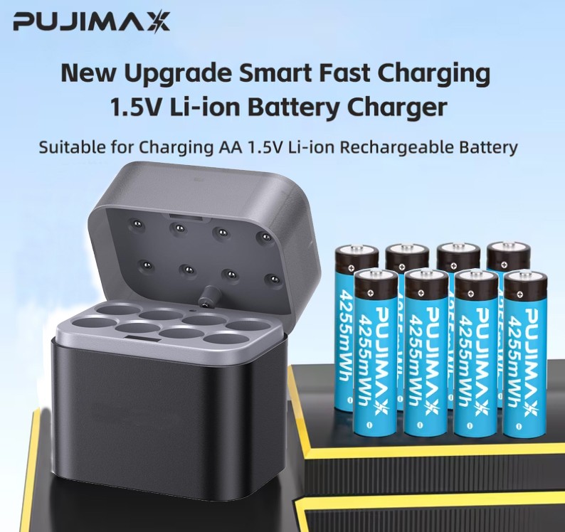 Paquete de 8 baterías de litio recargables AA de 1,5 V 4255 mWh con caja de cargador rápido de 8 ranuras- - Image 2