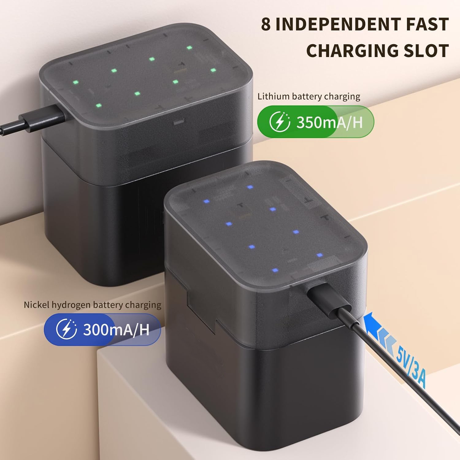 Paquete de 8 baterías de litio recargables AA de 1,5 V 4255 mWh con caja de cargador rápido de 8 ranuras- - Image 3