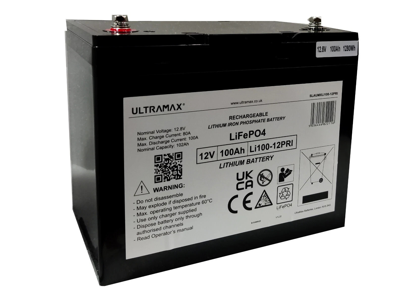 Batería Prismática Ultramax 12V 100Ah LiFePO4 Litio Ocio Solar Fuera de la Red-