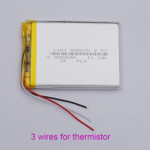 3.7V 3000mAh 11.1Wh Batería Li Recargable 405070 Li-pol NTC Termistor de 3 Cables-