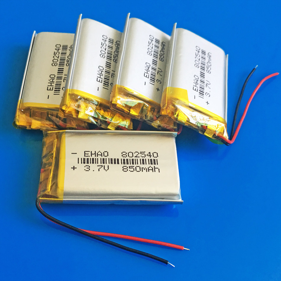Batería recargable 5 piezas 850mAh 3.7V Li po para grabadora MP4 MP5 PSP GPS 802540-