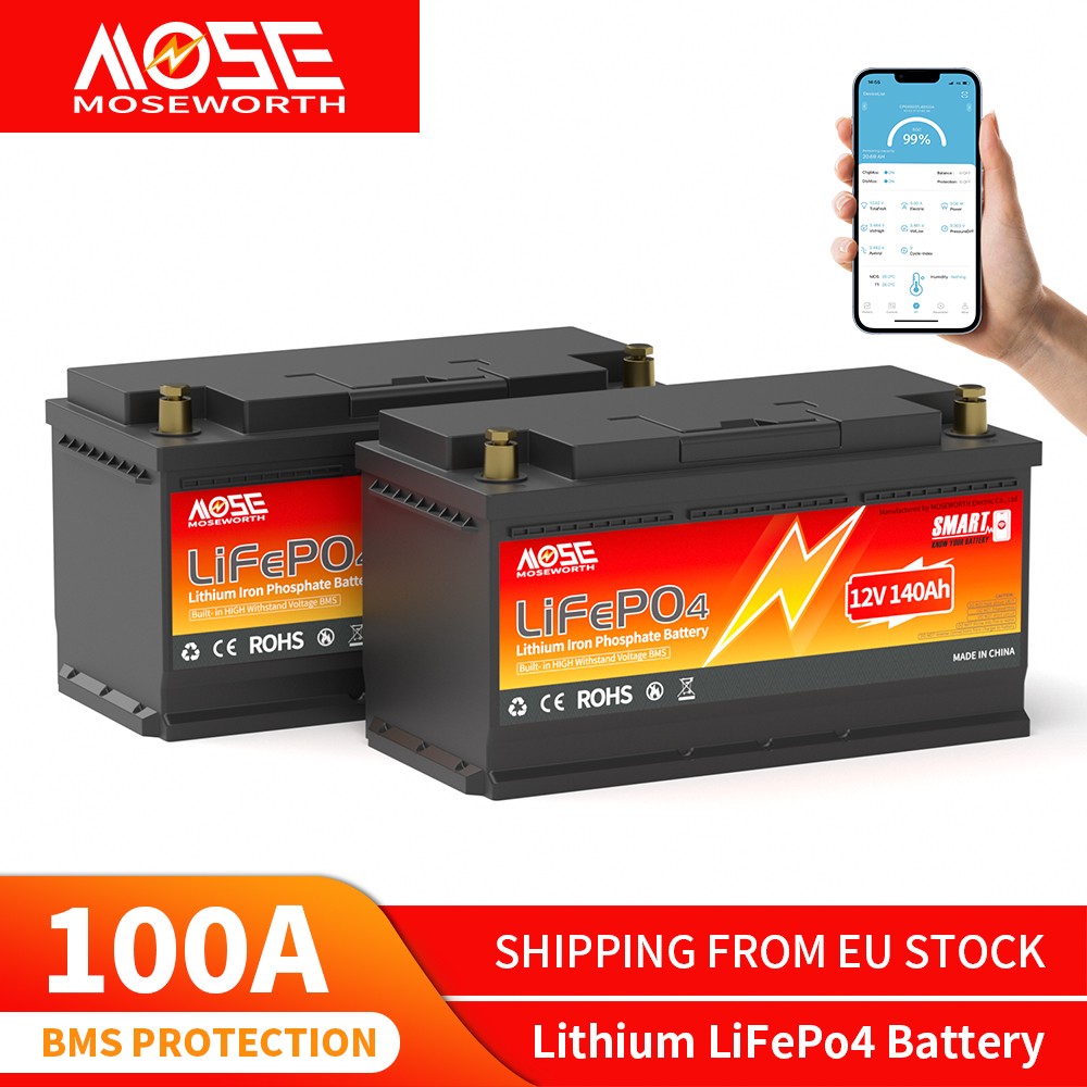 1/2pcs 12V 140Ah Bluetooth LiFePO4 Batería Litio Inteligente BMS 3.548KW Barco Solar-