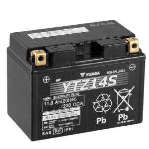 Batería moto YUASA YTZ14S AGM cerrada, 12V|11,2Ah|CCA:230A 150x87x110mm-