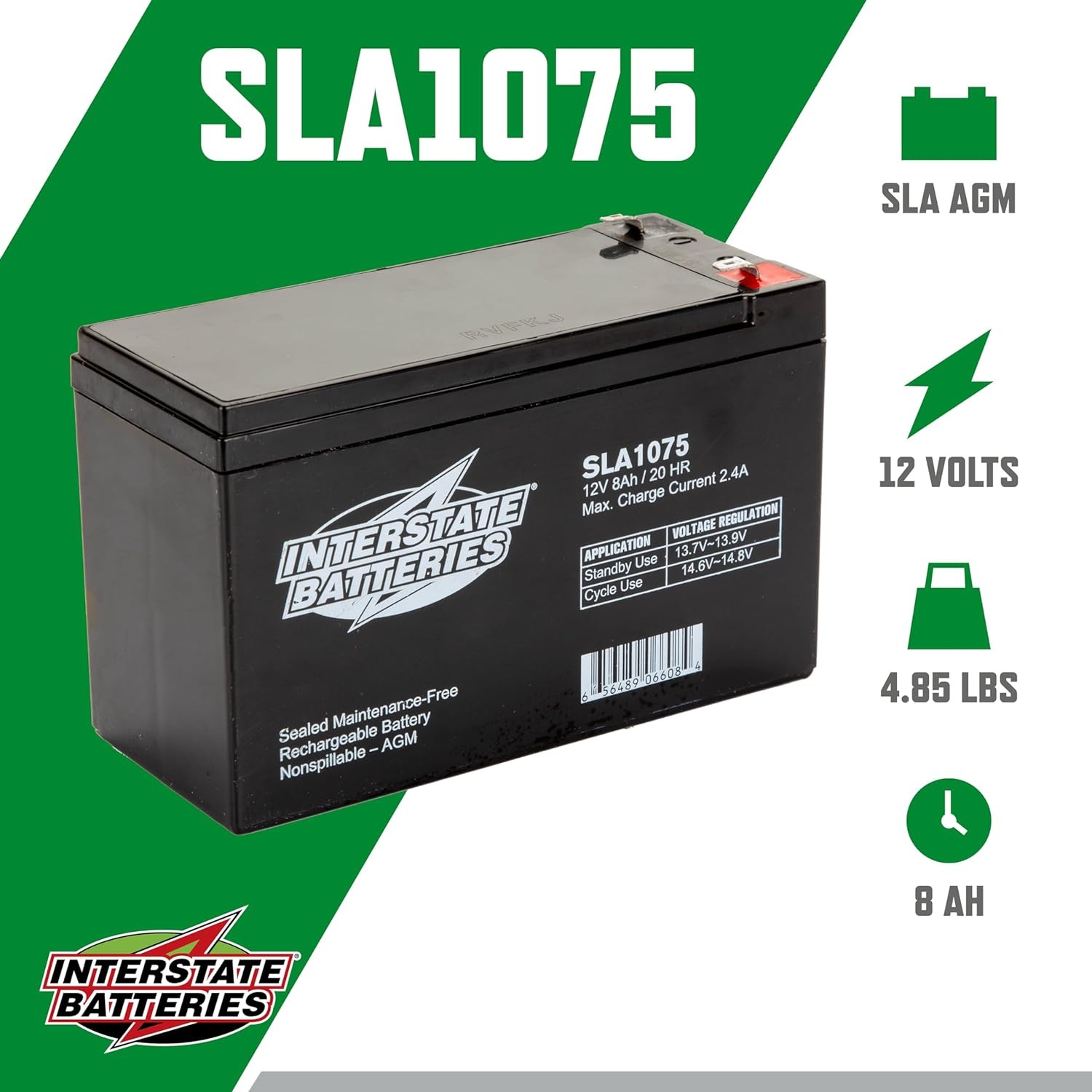 Interstate Batteries 12V 8Ah Battery (SLA1075) Sealed Lead Acid Rechargeable... - Image 3