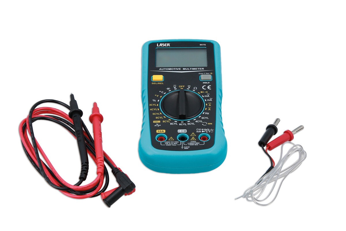 Herramientas Láser 9078 Multímetro Automotriz CAT III 600V AC DC Cables de Prueba Retención de Datos-