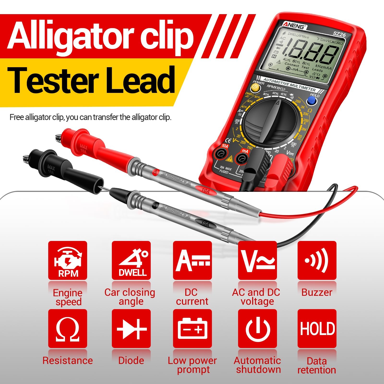 Analizador digital de motor automotriz multímetro SZ26 con TachDwell de 500-10000 RPM...- - Image 2