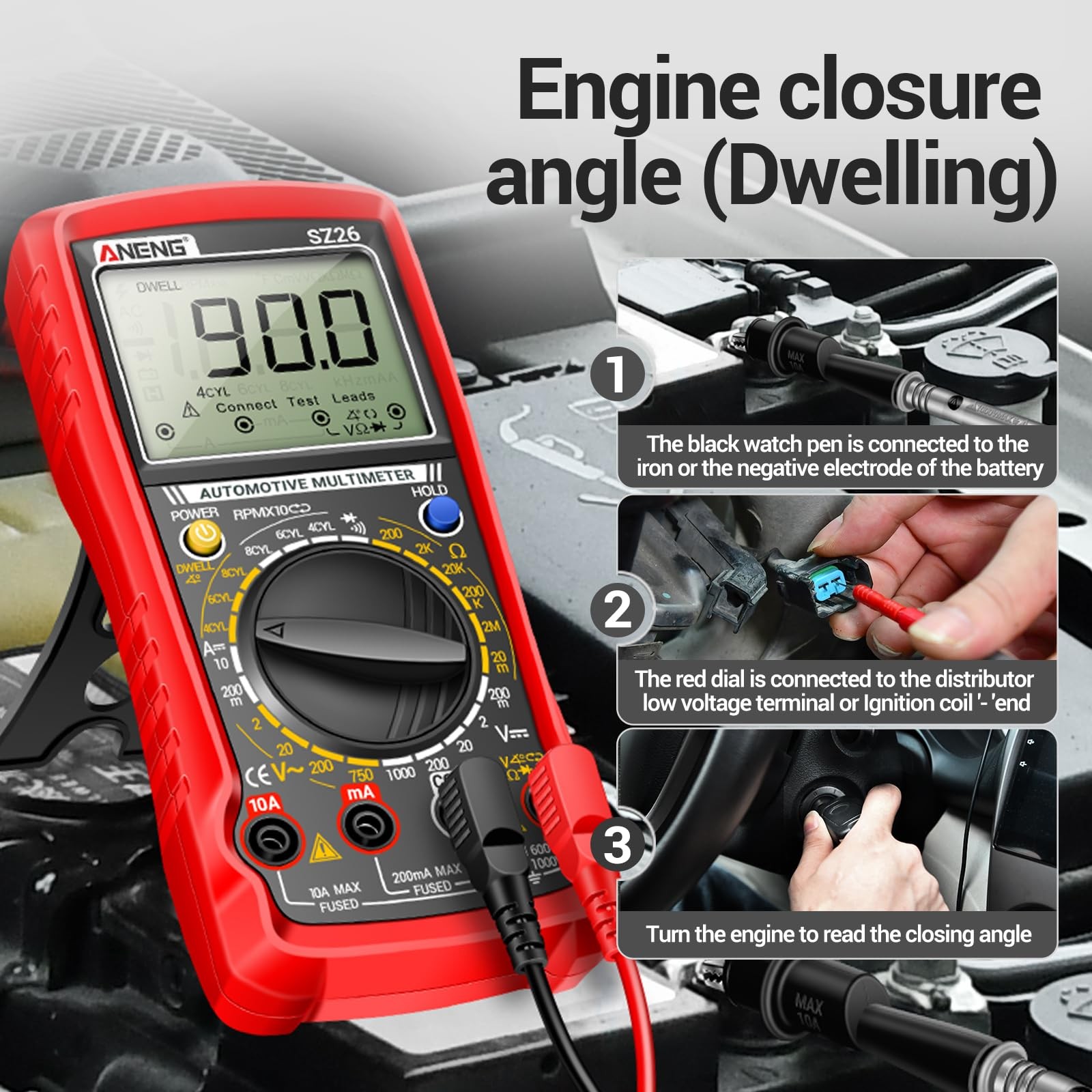Analizador digital de motor automotriz multímetro SZ26 con TachDwell de 500-10000 RPM...- - Image 3