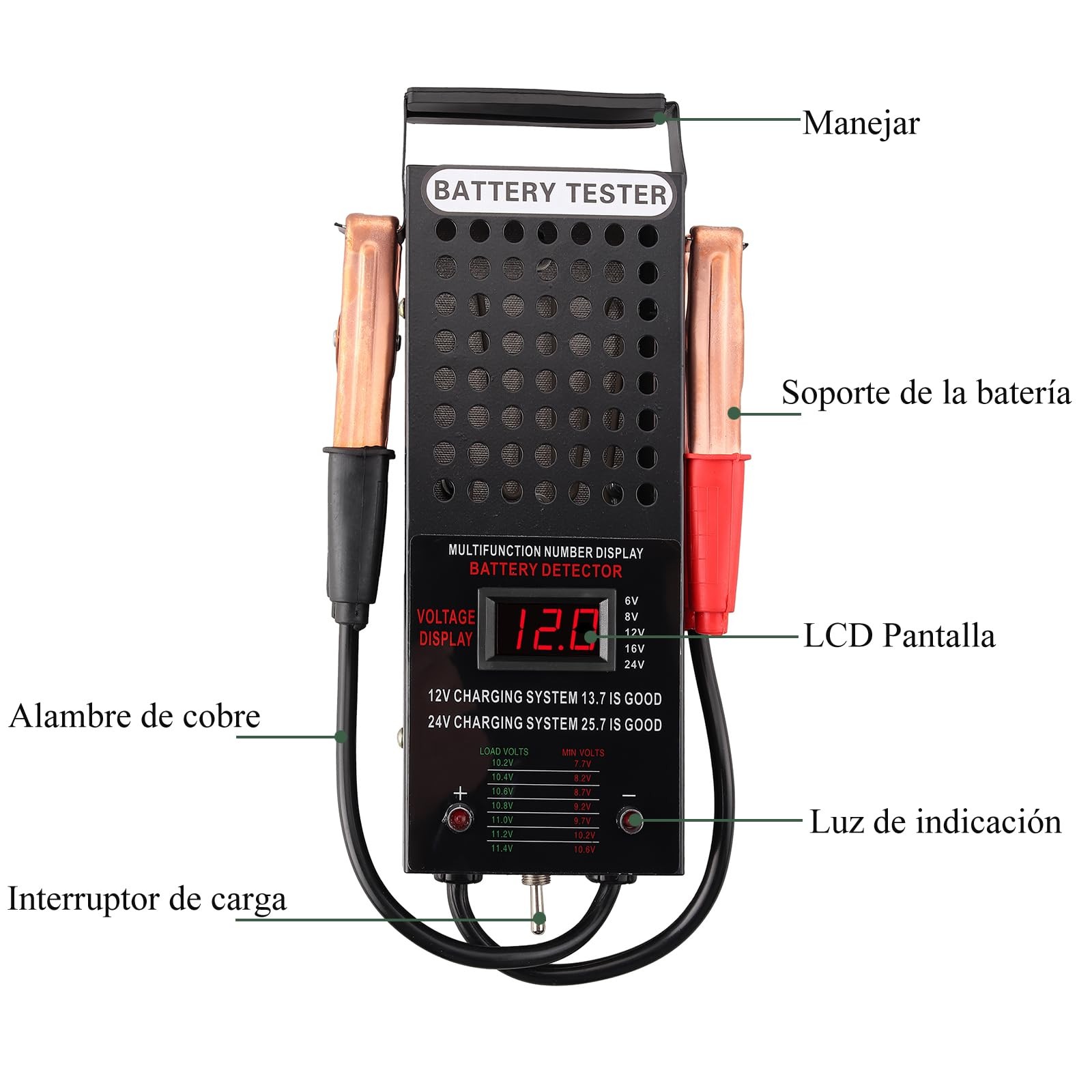 AUTTGINN 6-24V Car Battery Load Tester Automotive Diagnostic Tool LCD Display - Image 2