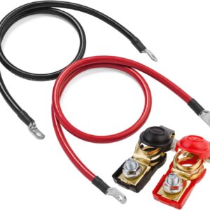 2 Piezas Cables de Batería 12V Rojo y Negro, Cables de Batería Automática 6AWG con Anillo Termina-