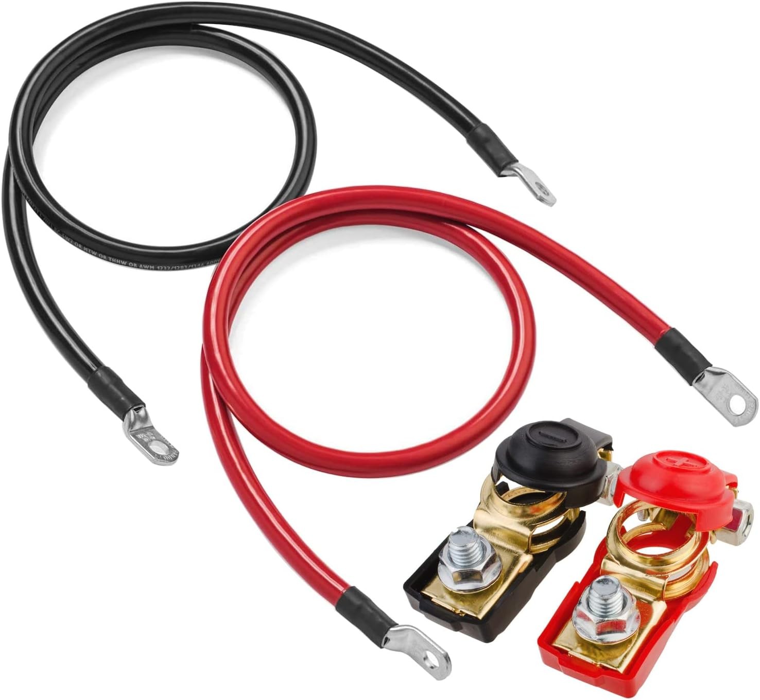2 Piezas Cables de Batería 12V Rojo y Negro, Cables de Batería Automática 6AWG con Anillo Termina-
