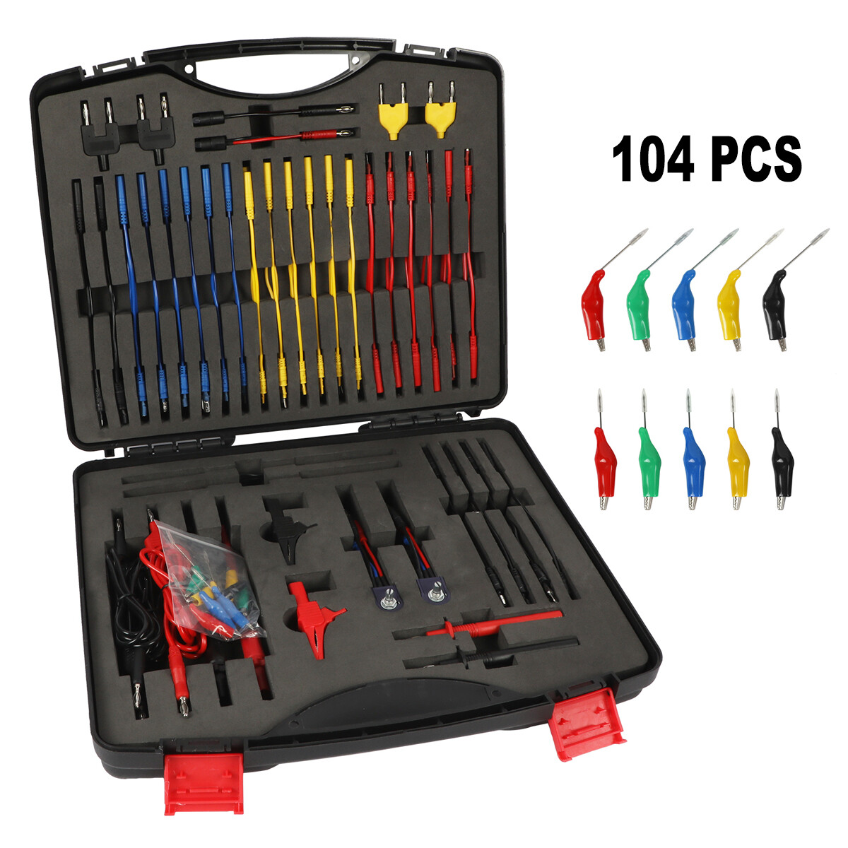 Kit de cables de prueba multímetro automotriz cables de prueba eléctricos clips de cocodrilo 104 piezas-
