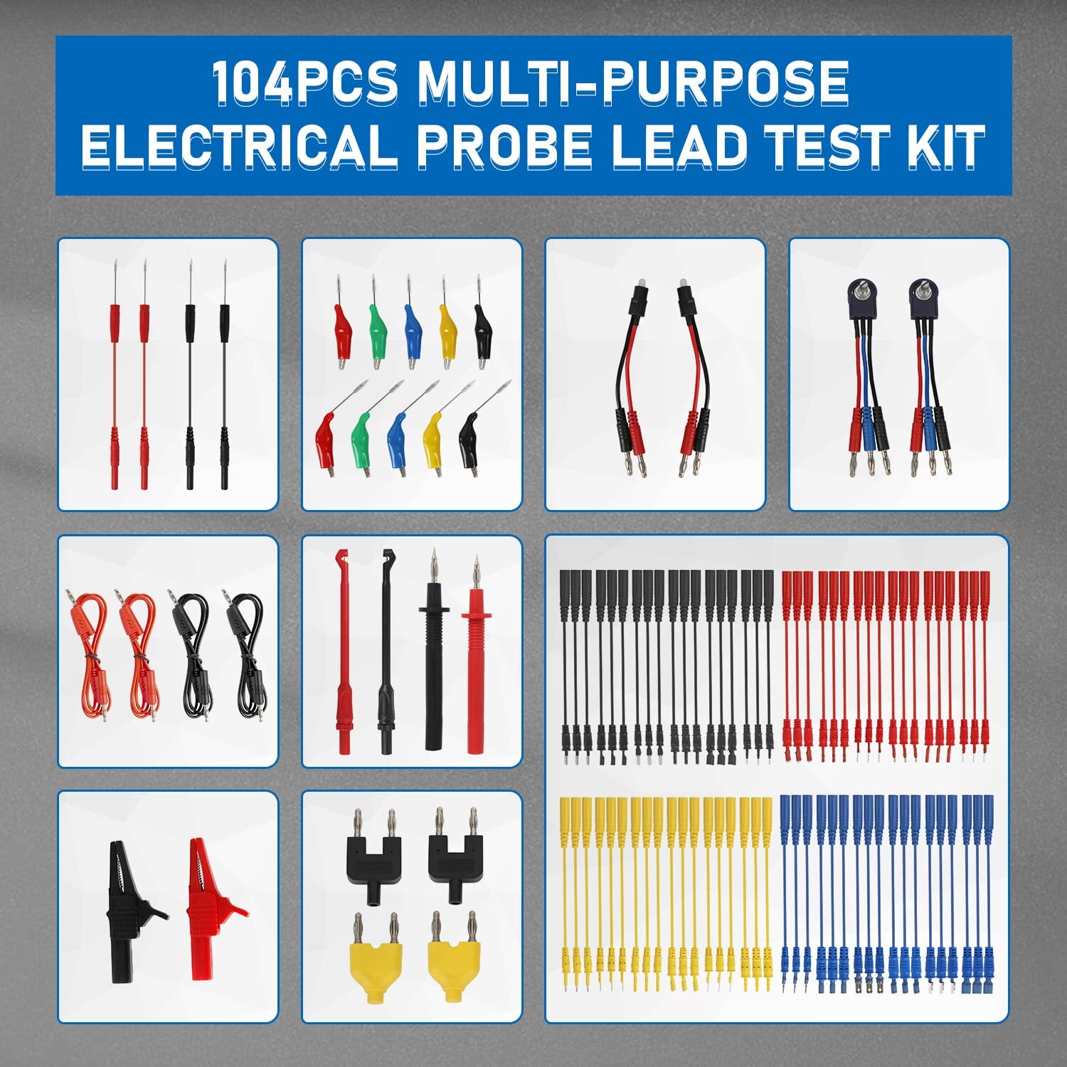 Kit de cables de prueba multímetro automotriz cables de prueba eléctricos clips de cocodrilo 104 piezas- - Image 4